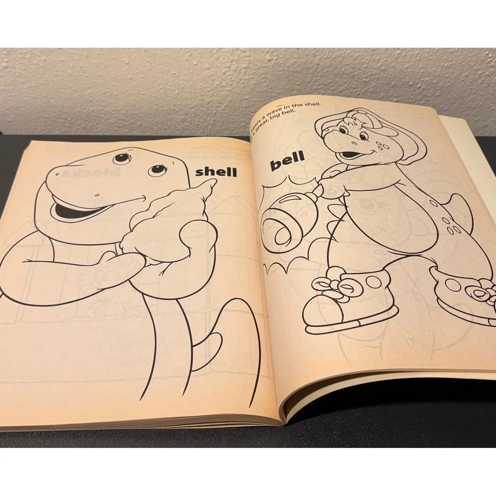 Barney Coloring Activity Book Kids OS Purple Excellent Fun With Rhymes Vintage